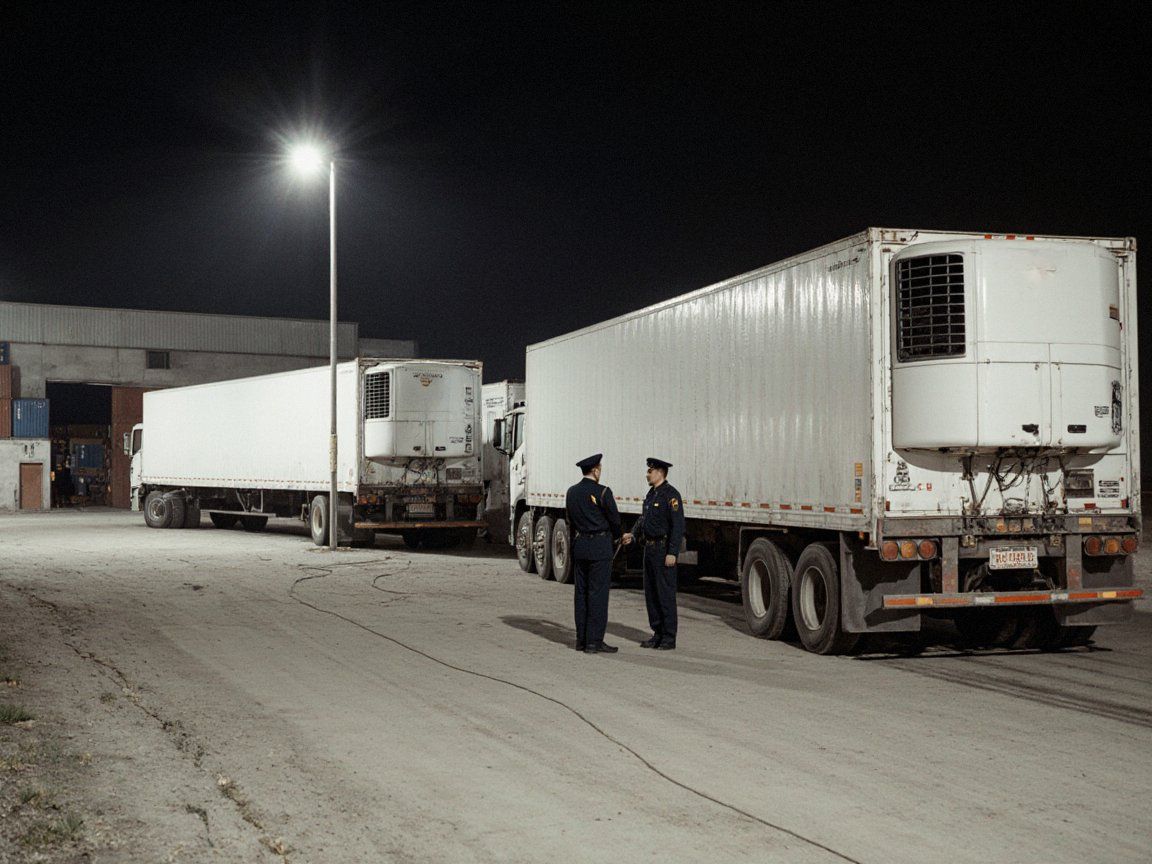 Bonded lorries waiting for clearance at night